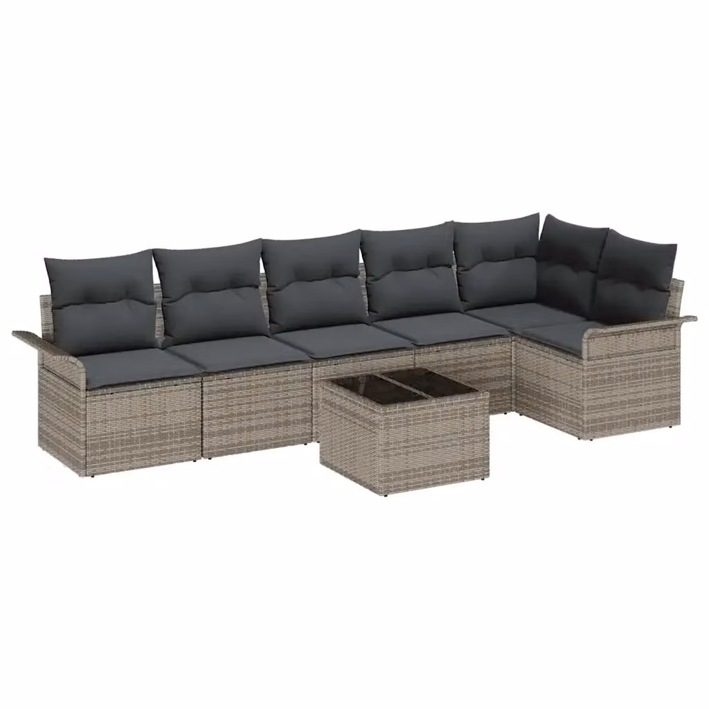 Set Divano da Giardino a L vidaXL in Polyrattan Grigio con Cuscini e Tavolino da 7 Pezzi – 2