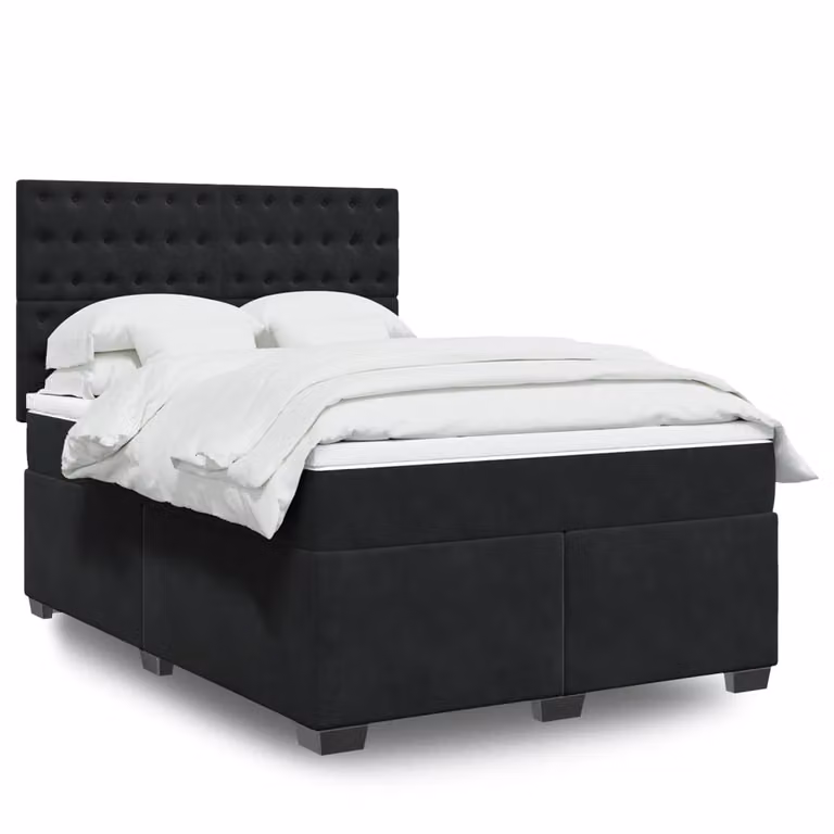 vidaXL Giroletto a Molle Ibrido con Materasso in Velluto Nero L/P/H: 140 x 200 cm