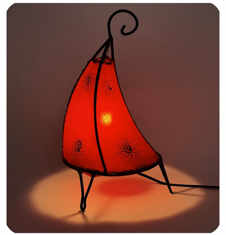 Lampada orientale Lampada Henna Lampada in pelle marocchina Lampada da tavolo Lampada da terra Henna Tissir Sun 35-38 cm, rosso