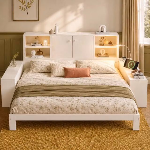 Letto contenitore 90x200 cm con letto estraibile, doppie ante e porte USB/USB-C, letto matrimoniale salvaspazio, Bianco