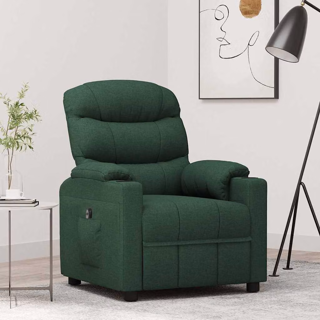 vidaXL Poltrona Elettrica Reclinabile Verde in Tessuto con Braccioli e Struttura in Legno e Metallo