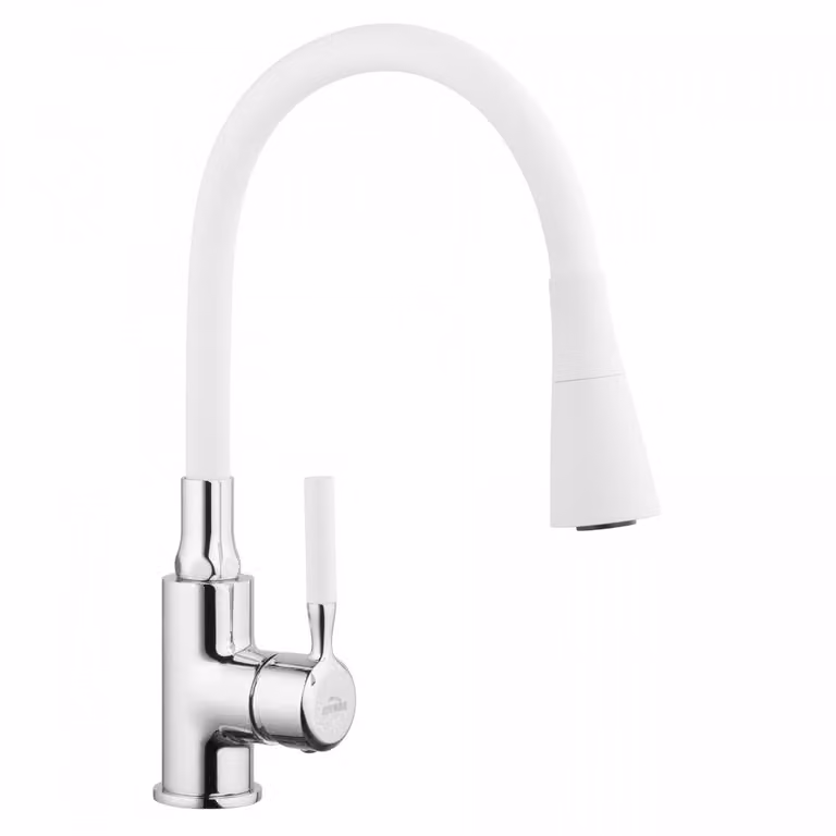 Miscelatore moderno per lavello bianco/cromo alto 39 cm POGO