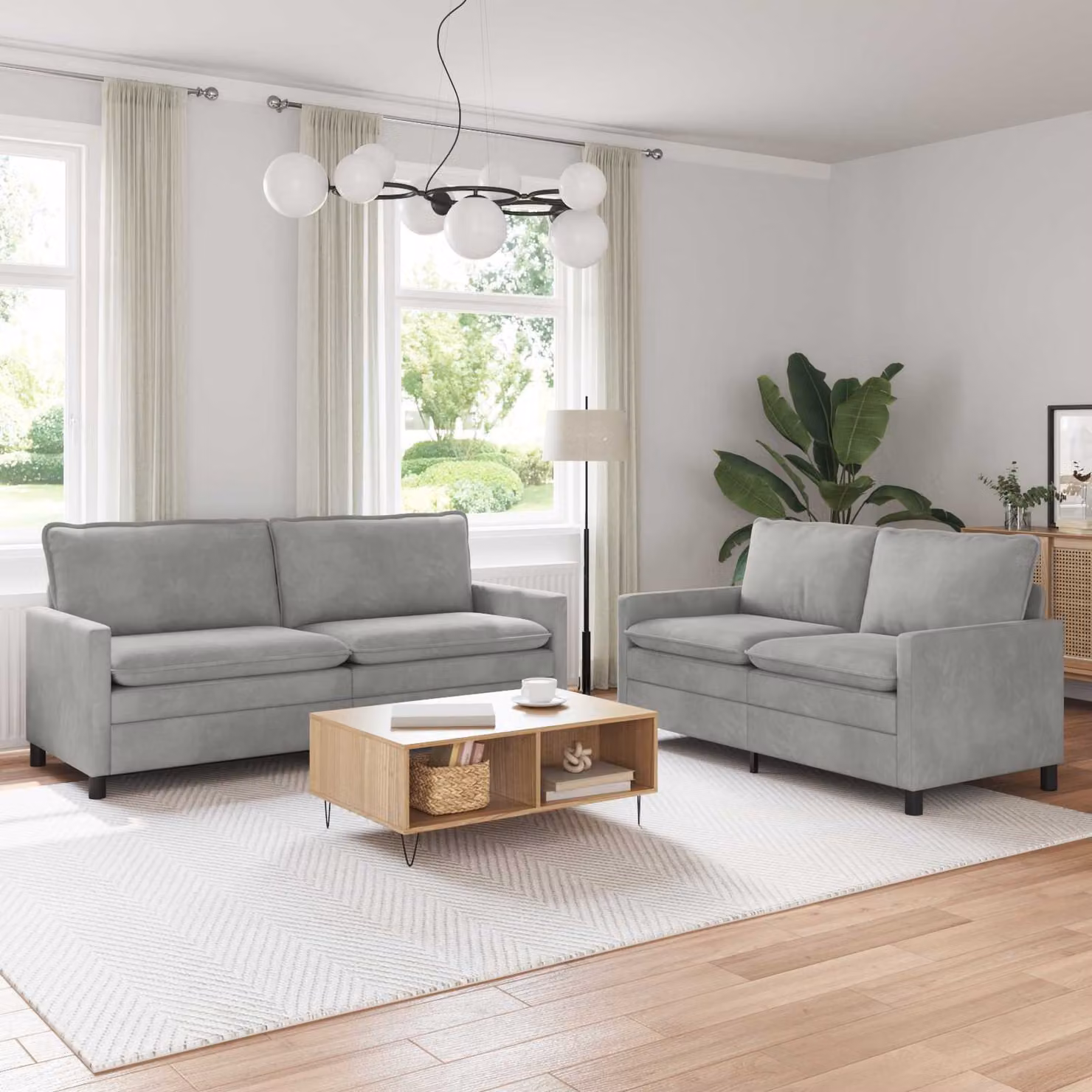 Set di 2 divani moderni vidaXL in velluto grigio con cuscini e coperture rimovibili