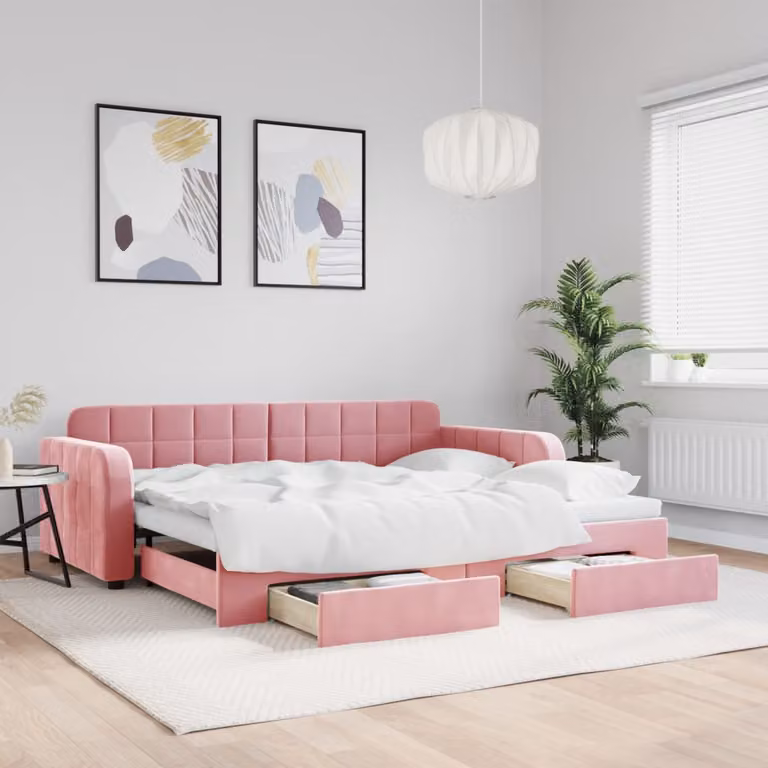 vidaXL Divano Letto Estraibile con Cassetti in Velluto Rosa L/P/H: 224 x 90 x 100 cm
