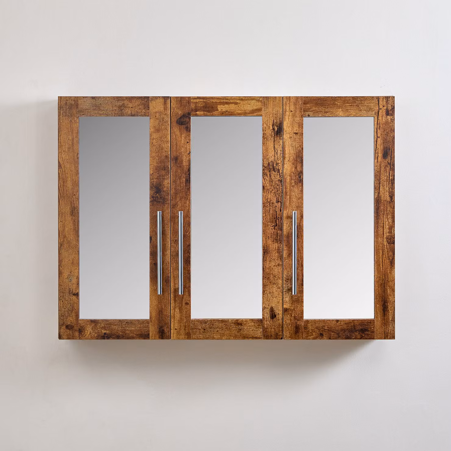 Mobiletto a Specchio da 600mm x 650mm en Rovere Scuro - Completo di Maniglie Moderne a Barra Cromate - Cluo