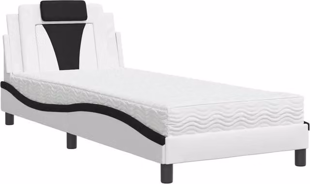 Letto singolo | Letto per adulti | Letto Viana con Materasso Bianco e Nero 90x190 cm in Similpelle