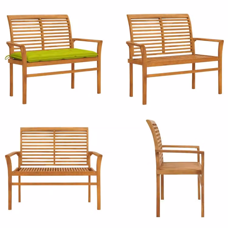 vidaXL Panca da giardino con cuscino verde chiaro 112 cm in legno massiccio di teak - Panca da giardino - Panca da giardino - Panca da patio - Panche da patio