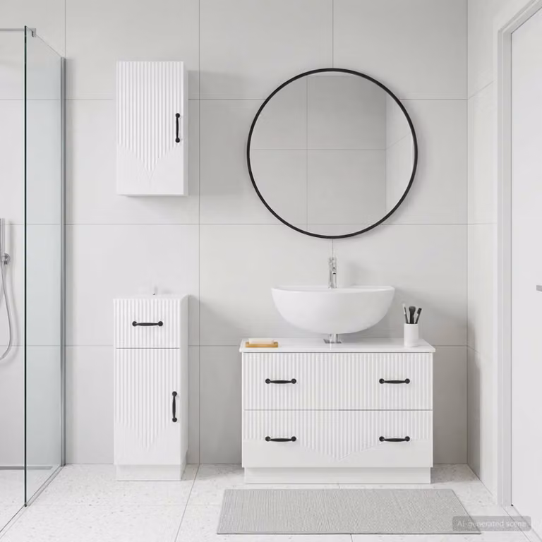 Set di armadietti da bagno 3 pezzi vidaXL HOORN Bianco Lucido con mobile lavabo e pensili sospesi