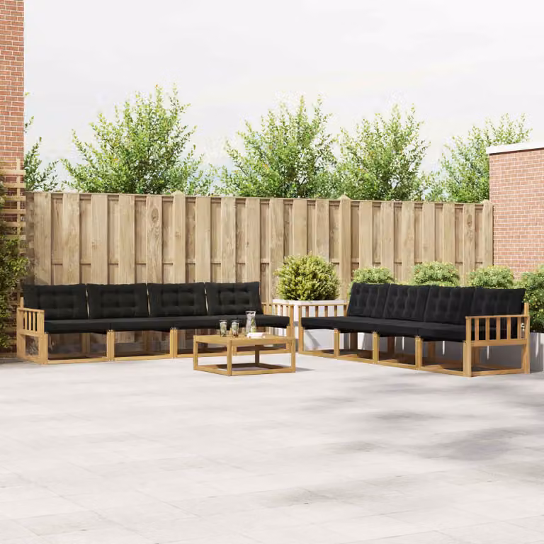 vidaXL Set di divani da esterno 9 pz in legno di acacia con tavolino e cuscini, Bianco e Nero