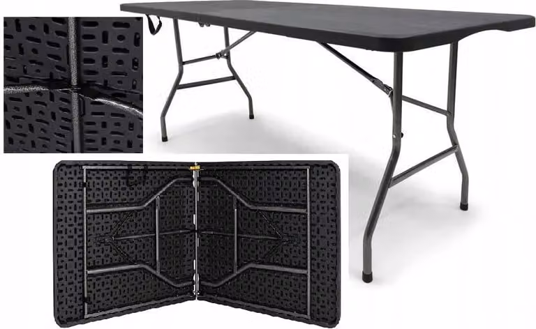 BDW, tavolo pieghevole 180x75 cm, struttura in metallo, piano in plastica, portatile