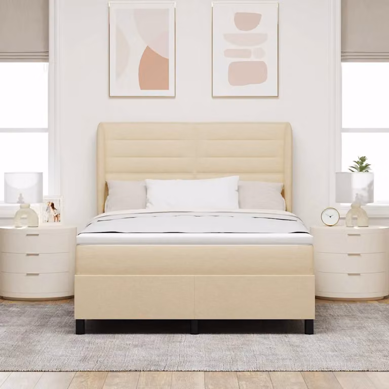 Letto a molle con materasso vidaXL in tessuto beige L/P: 160 x 200 cm