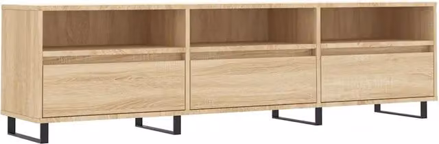 Mobile porta TV moderno HELLOSHOP26 in legno composito rovere e nero con ampio spazio contenitivo L 150 cm x P 30 cm x H 44,5 cm