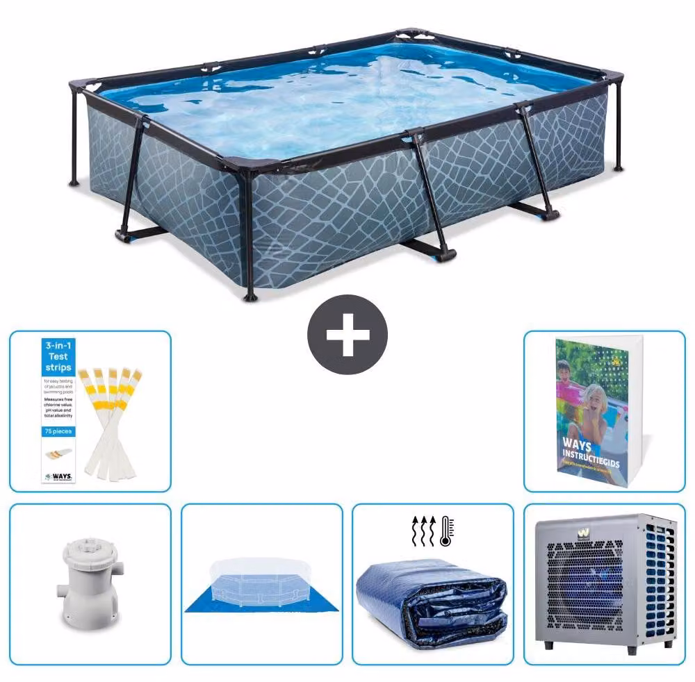 Piscina fuori terra rettangolare - aspetto pietra - 300x200x65 cm - composta da 5 elementi - modello S278