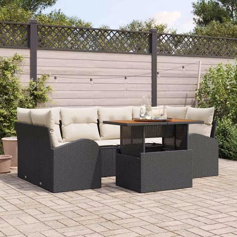 Maison Exclusive - Set da giardino composto da 7 pezzi, divano, in rattan sintetico nero