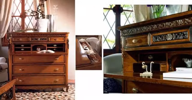 Cassettiera classica con 9 cassetti Mobili 2G in legno bicolore noce e nero L: 130 cm, P: 57 cm, H: 127 cm – 2