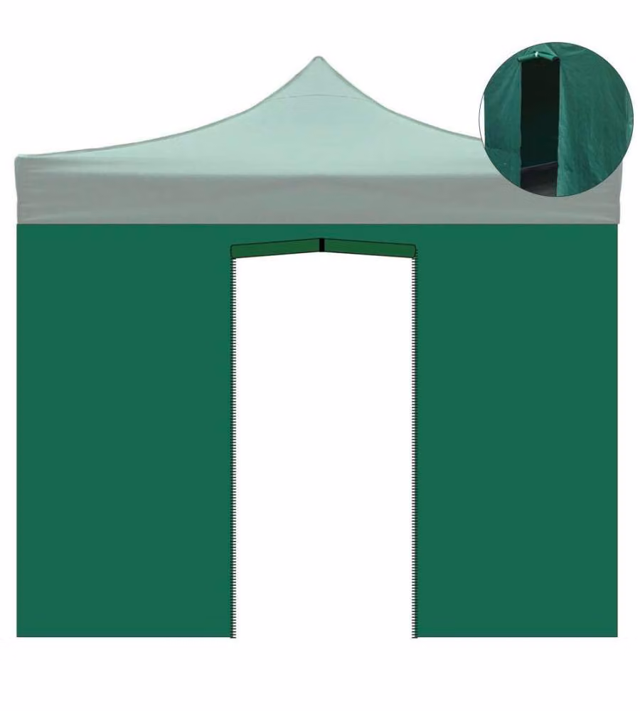 Telo laterale 3x2m verde impermeabile con porta avvolgibile per gazebo richiudibile 3x3mt