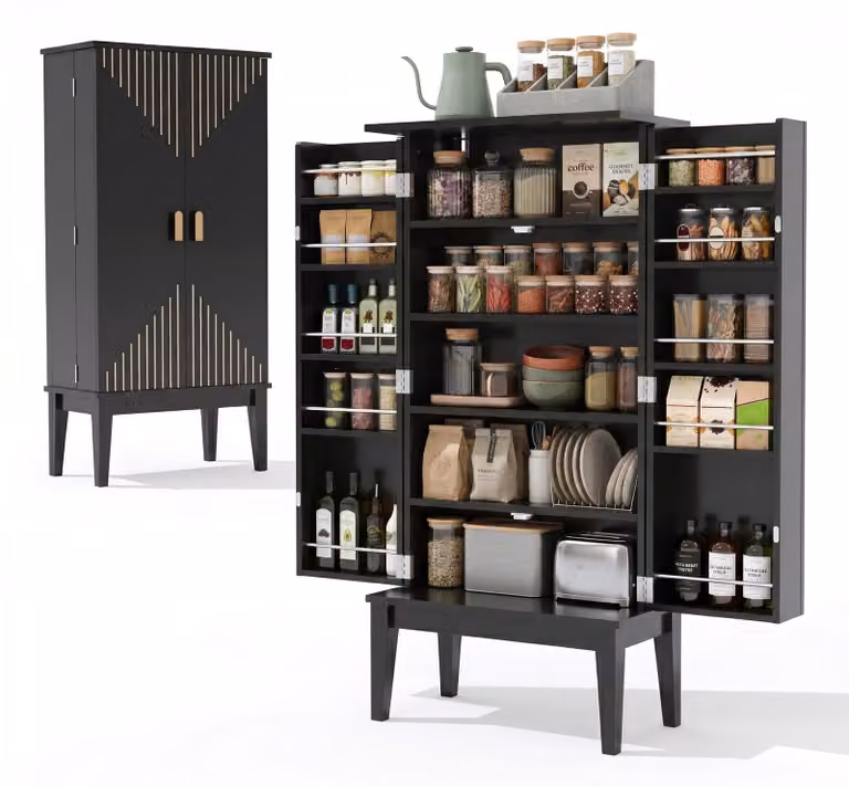 MobileR: Armadietto alto per cucina, armadietto alto da cucina 59 x 30 x 120 cm, nero, MDF