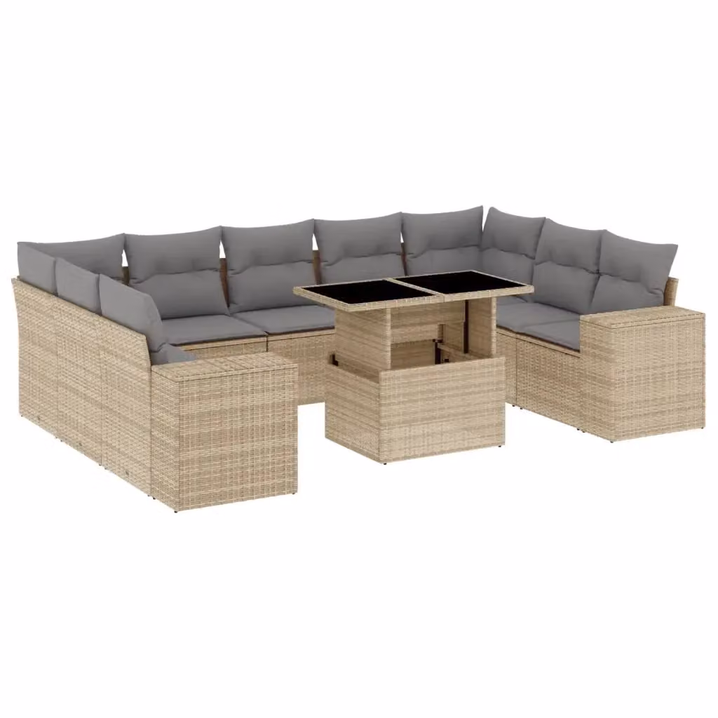 Set Divano da Giardino vidaXL 10 pz a Forma a L con Cuscini Beige e Tavolino in Polyrattan e Metallo – 2