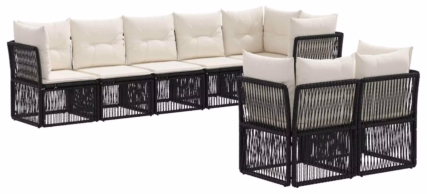 Set da giardino composto da 8 pezzi, colore nero, realizzato in rattan sintetico