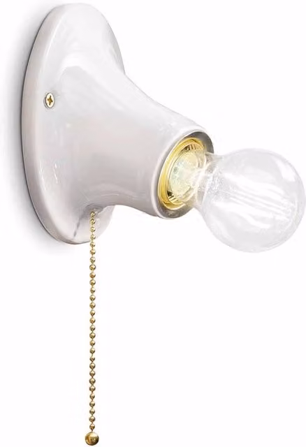 Applique Ferroluce Trieste in ceramica e metallo bianco lucido con cordina classica, 1 luce E27