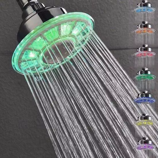 Doccia a pioggia con luce LED, 7 colori, commutazione automatica, 2 miscelatori