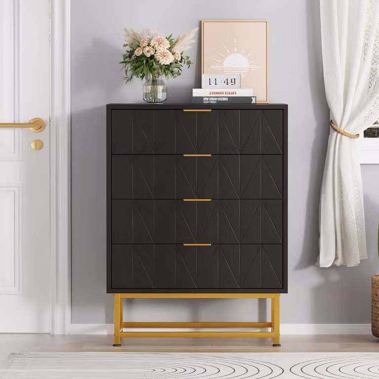 Mobile contenitore a 4 cassetti, colore nero, dimensioni 60x40x80 cm, realizzato in legno composito