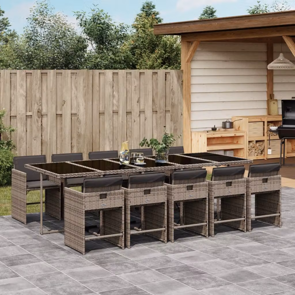 Set da pranzo da giardino vidaXL in polyrattan grigio e nero con 11 pezzi e piano in vetro – 1