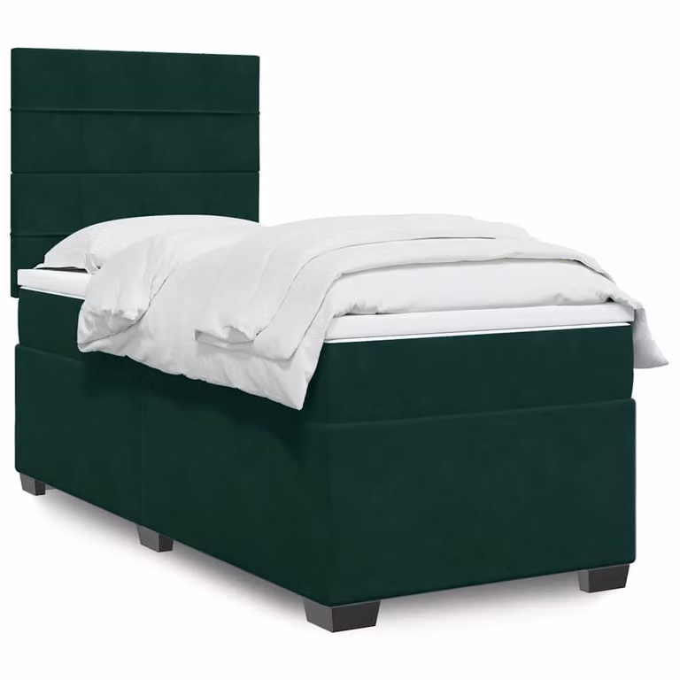 vidaXL Giroletto a Molle Ibrido con Materasso in Velluto Verde Scuro e Bianco L/P/H: 200 x 100 cm