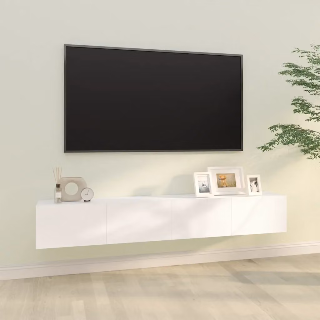 Set di 2 Mobili TV da Parete Bianchi in Legno Multistrato, L 100 x P 30 x H 30 cm – 2