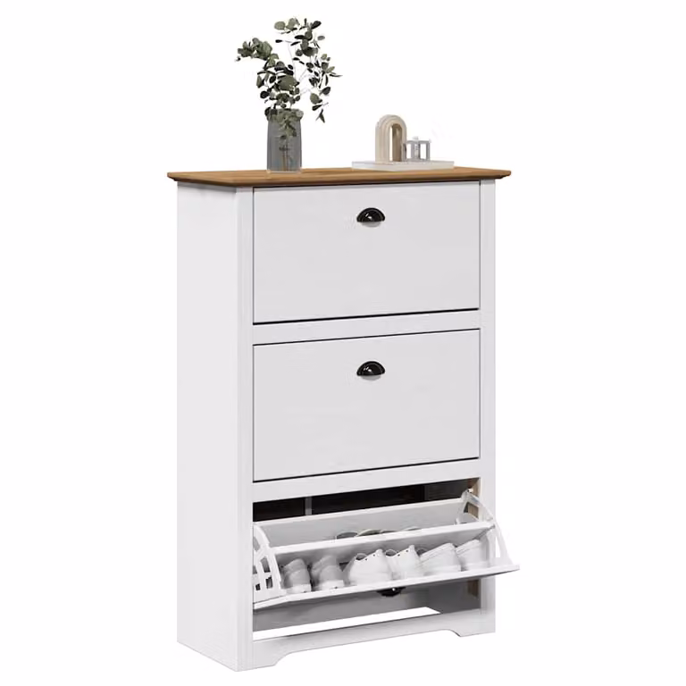 Scarpiera BODO vidaXL in stile rustico, bianca e marrone, L: 80 cm, P: 35 cm, H: 118 cm