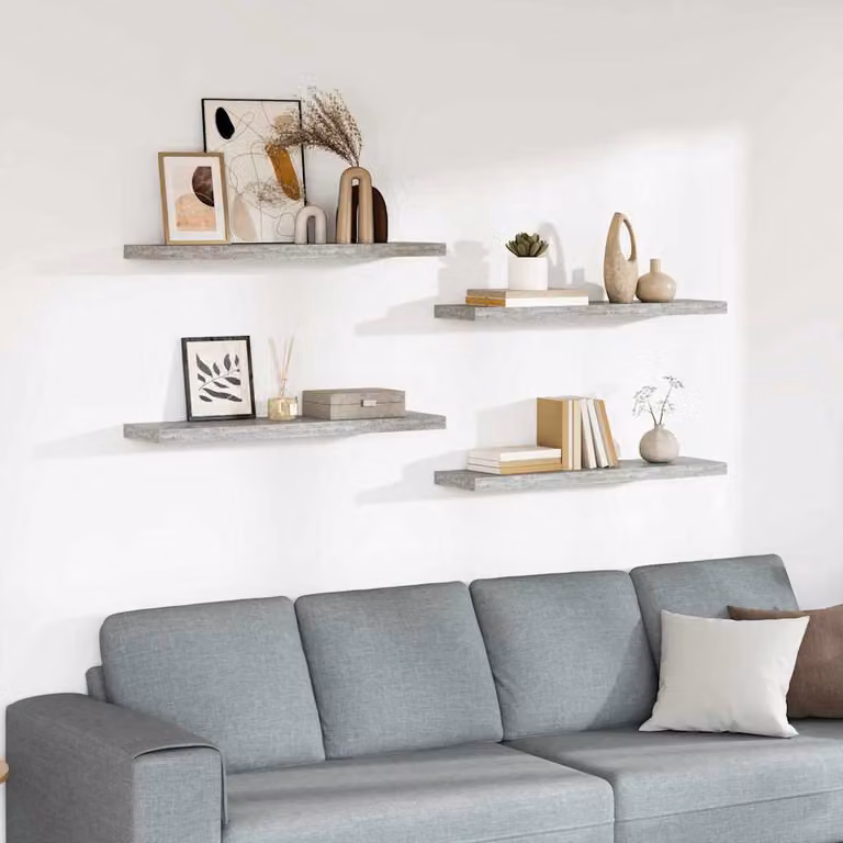 Set di 4 scaffali a parete vidaXL in MDF e metallo, colore grigio, L 90 cm x P 23,5 cm x H 3,8 cm