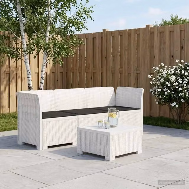 Divano da esterno-Divano da Giardino 3 posti con cuscini in look rattan PP Bianco 452475