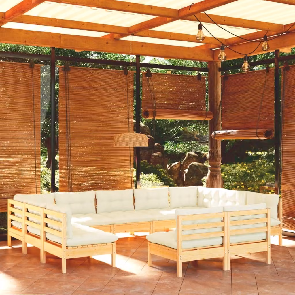 Maison Exclusive - Set Divani da Giardino 11 pz con Cuscini Crema Massello di Pino