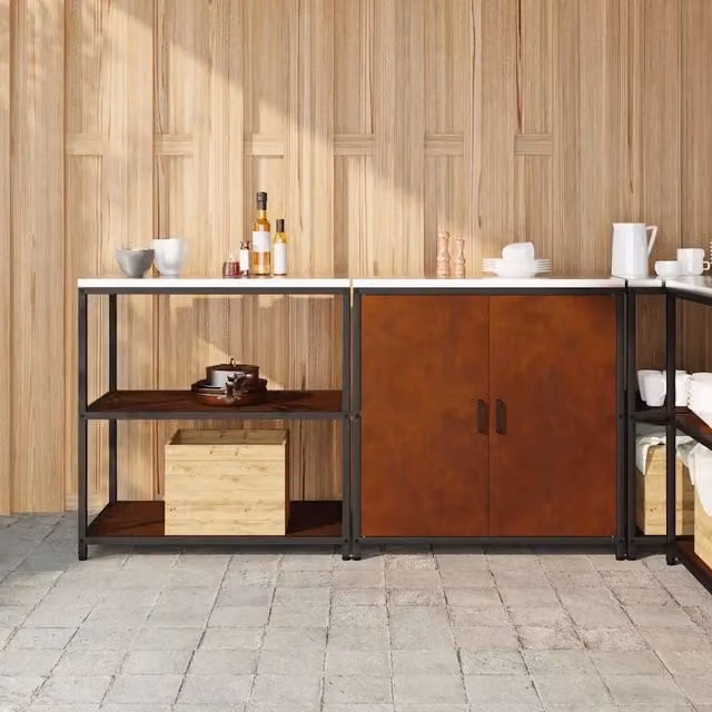 Set di Stoccaggio per Cucina con porta 2 pz-Armadietto Cucina-Armadietto Cucina Ruggine Acciaio 772996