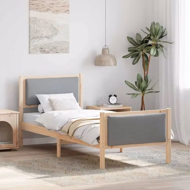 Struttura letto imbottita vidaXL in legno di pino e tessuto grigio L 80 x P 200 cm