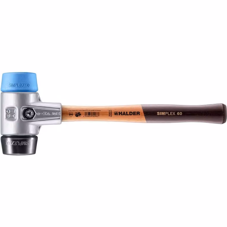 Mazza SIMPLEX soft-face con alloggiamento in alluminio e manico in legno, Ø 60, composizione TPE-soft / gomma