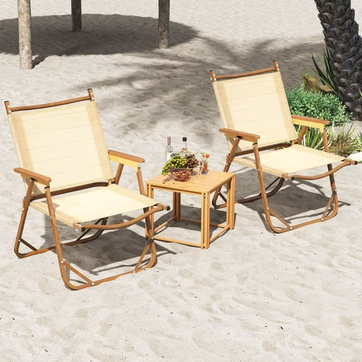Set di 2 sedie da campeggio pieghevoli con braccioli Costway in alluminio Beige