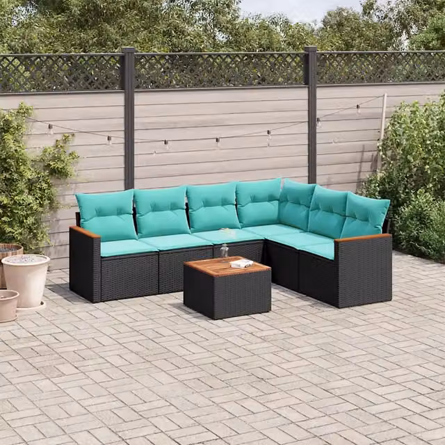 Set Divani da Giardino 7 pz con Cuscini Nero in Polyrattan 3226008