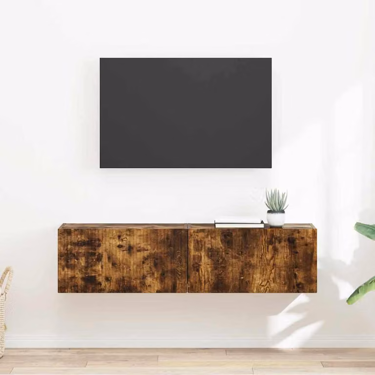 Set di 2 mobili TV da parete vidaXL in legno ingegnerizzato Rovere fumé, design moderno, L: 60,0 cm, P: 31,0 cm, H: 29,5 cm