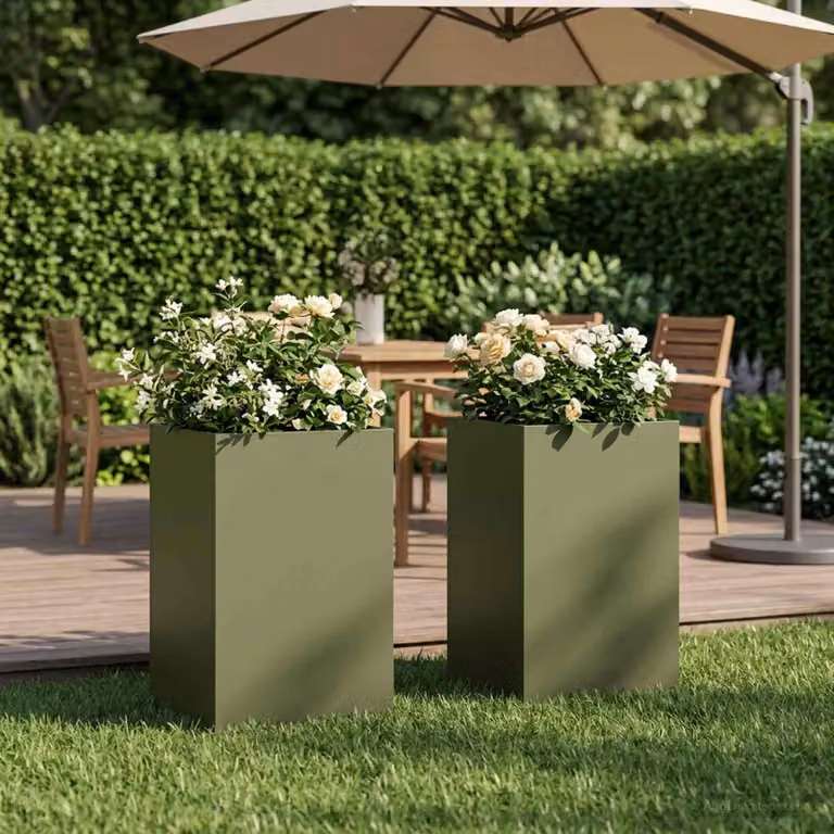 Set di 2 vasi da giardino vidaXL in metallo verde, L 30 cm x P 30 cm x H 40 cm