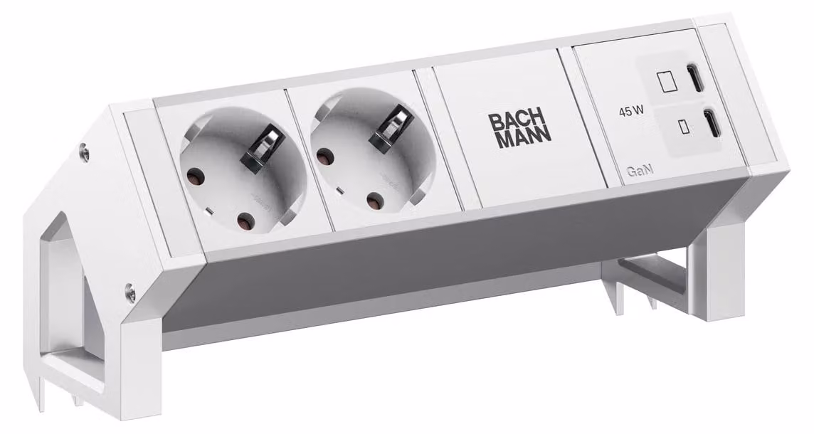 BACHMANN DESK2 ALU BIANCO 2xCEE7/3, 1xUSB C/C 45 W L=0,2 m RAL9010
