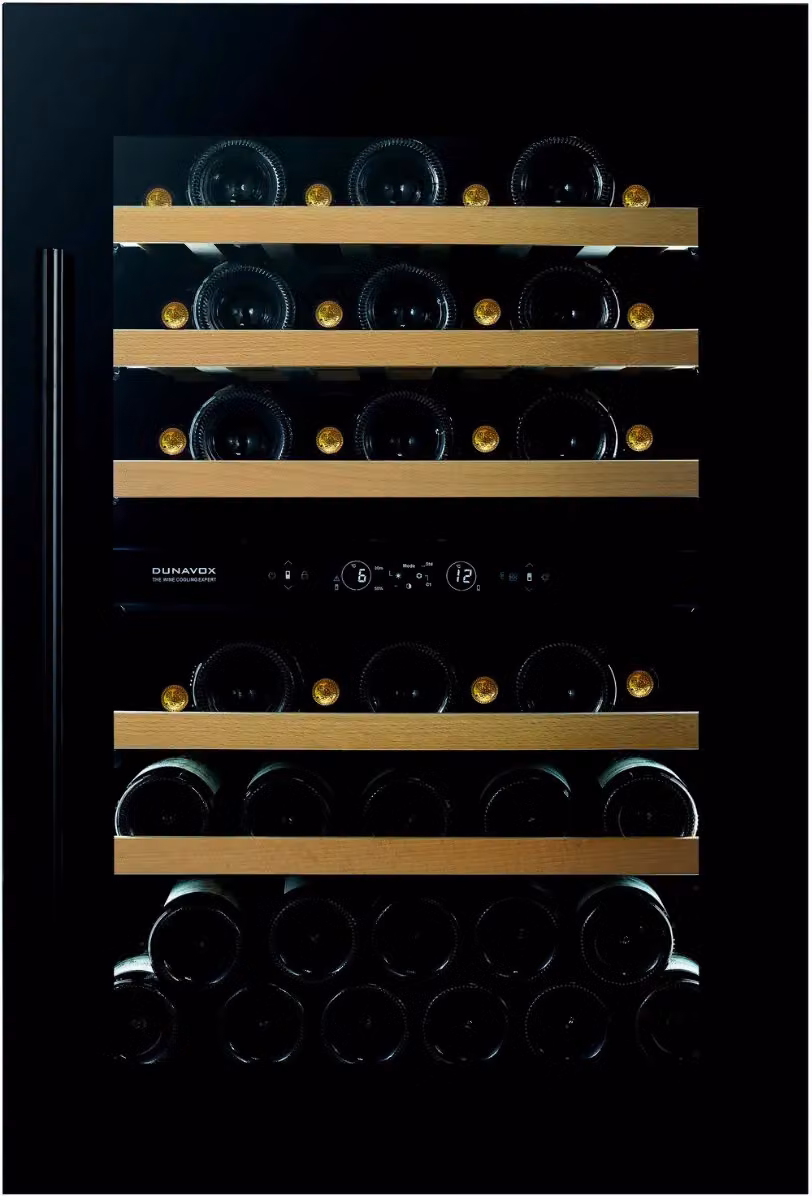 Cantina Linea Spirit porta 'full glass' nera con maniglia nera, classe F, 44 bottiglie - DVS-44.120DB