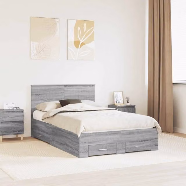 Letto moderno con cassetto vidaXL in legno ingegnerizzato grigio L: 120 cm, P: 200 cm, H: 210 cm