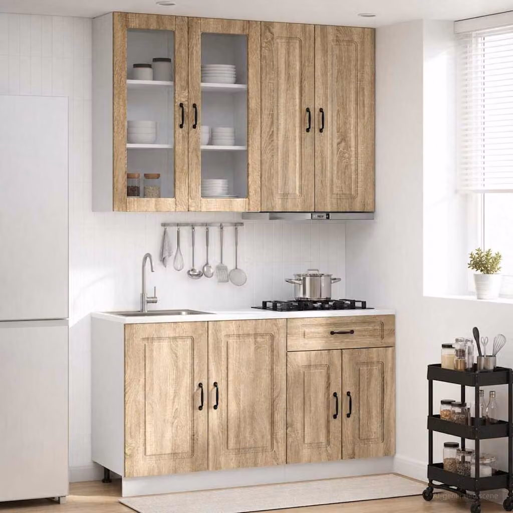 Set di 4 unità cucina moderna vidaXL KALMAR in legno ingegnerizzato e MDF, colore marrone