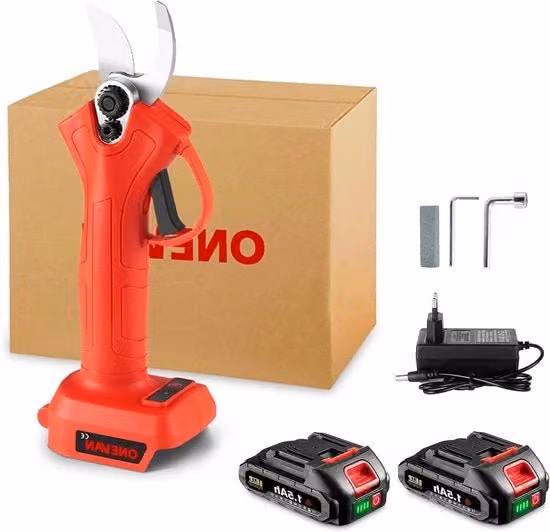 Snoeischaar 30 mm con 2 batterie 1500 mAh per taglio di alberi e frutteti (rosso)