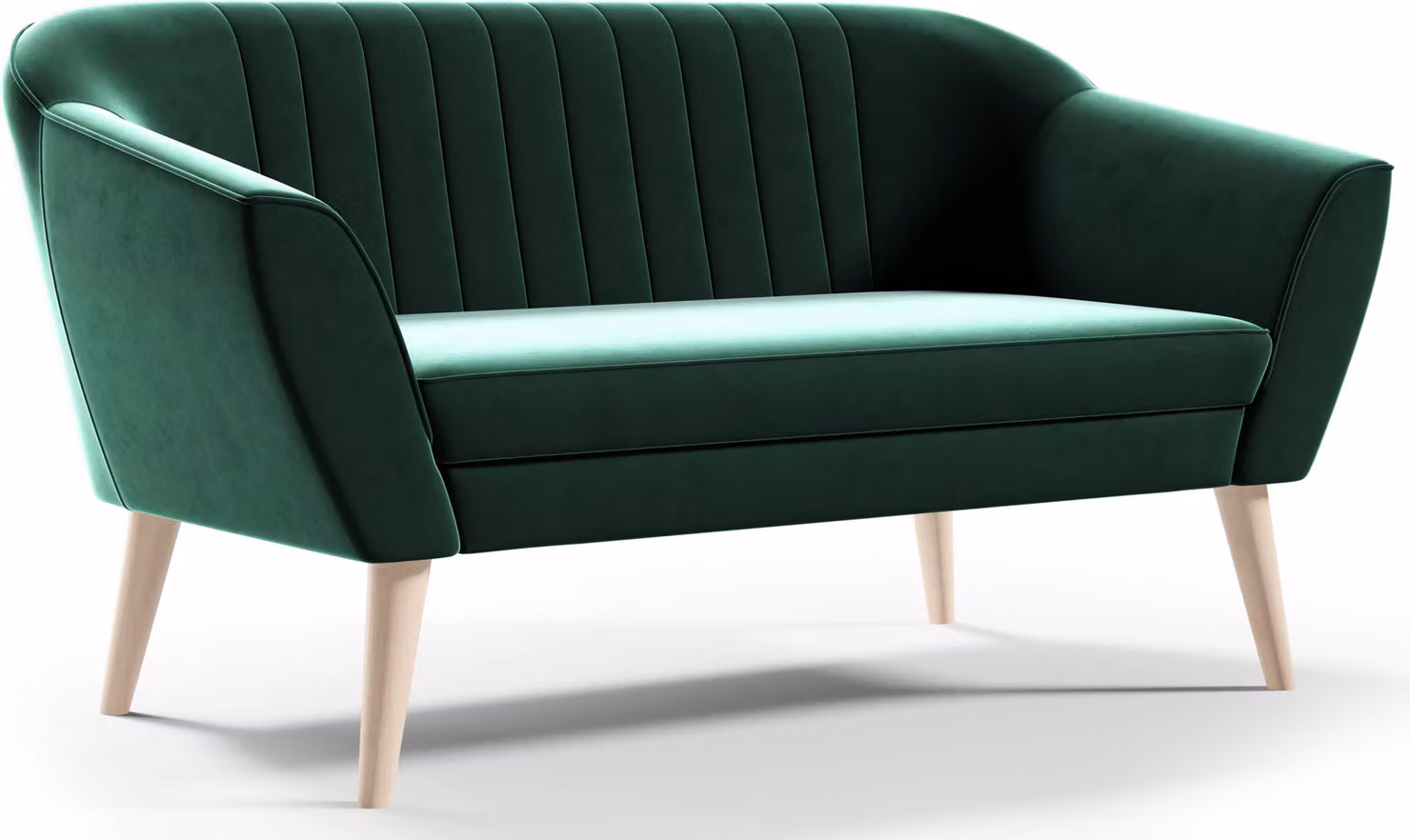 GUTTO Divano 2 posti -- KEYA -- Verde Panca in velluto, velluto, piedi in legno Consegna rapida Stile scandinavo - bella trapuntatura