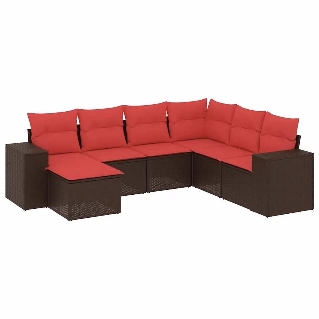 Set di Divani da Giardino L-Shape vidaXL in Polyrattan Marrone con Cuscini e Ottoman, 7 Pezzi – 2