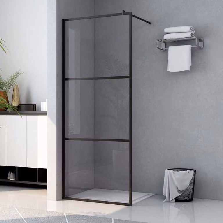 Parete Doccia Walk-in vidaXL in Vetro Trasparente con Profilo Nero L: 115 cm, H: 195 cm
