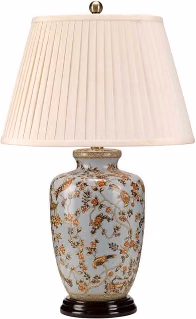 Lampada da tavolo in porcellana Gold Birds blu E27 Elstead