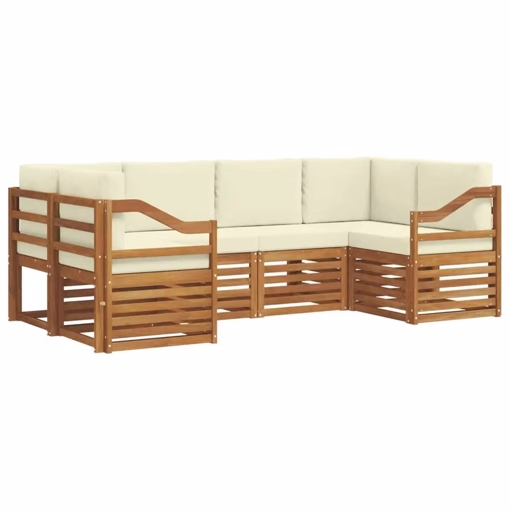 Set di divani da esterno a L vidaXL in legno di acacia con cuscini, beige e bianco – 2